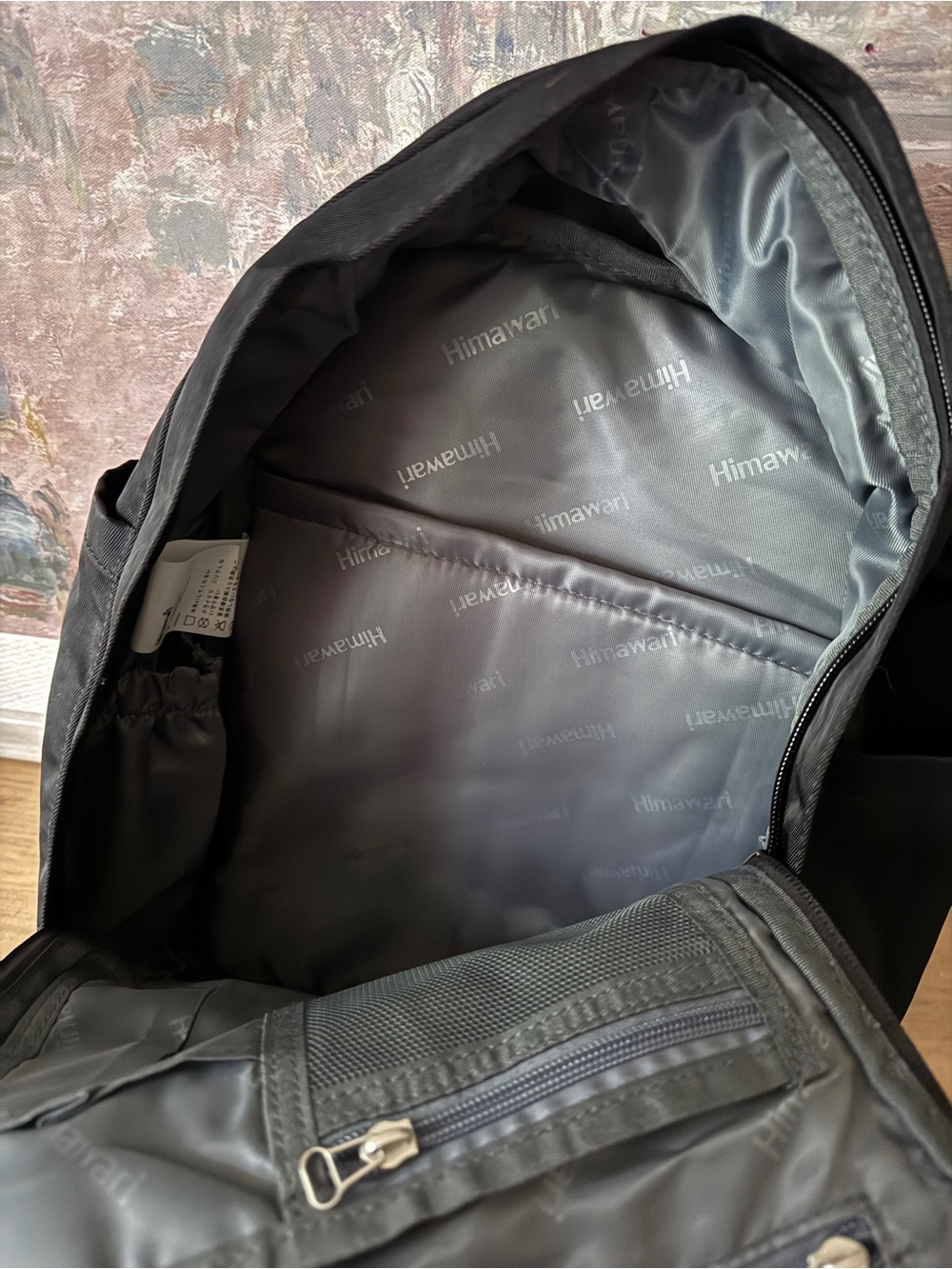 NWT Himawari Vintage-Inspired Black Canvas Backpack with Brown Trim - Picture 7 of 9